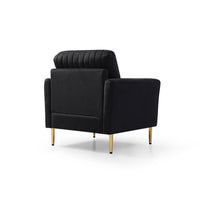 Modern Accent Chair, Soft Velvet Sofa Chair with Gold Metal Legs, Upholstered Single Sofa Chair with 1 Throw Pillow, Comfy Club Chair Arm Sofa Reading Chair for Bedroom Living Room Office, Black