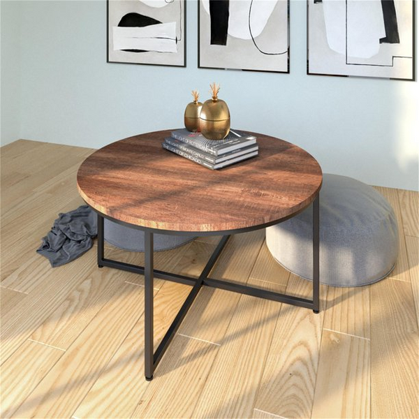 Round Coffee Table Kitchen Dining Table Modern Leisure Tea Table Office Conference Pedestal Desk Computer Study Desk, Brown
