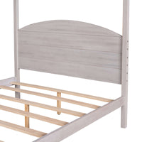 Full Size Platform Bed, Wood Canopy Platform Bed with Headboard,Support Legs, Solid Wood Bedframe, 4-Post Canopy Platform Bed Frame, No Need Spring Box, Can be Decorate, Gray