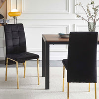 Modern Velvet Dining Chairs, Set Of 4, High Back Accent Chairs, Nordic Side Chairs with Golden Legs, Upholstered Velvet Armless Chair for Dining Room Kitchen Vanity Patio, Black