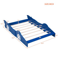 Full Size Race Car-Shaped Platform Bed for Kids, Solid Wood Bed Frame with Safety Rails and Wheels, Modern Low Bed with Sturdy Slats Support for Boys and Girls, No Box Spring Needed, Blue