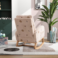 26.8"W Rocking Chair for Nursery, Mid Century Accent Rocker Armchair With Side Pocket, Modern Upholstered High Back Wooden Rocking Chair for Living Room Baby Kids Room Bedroom, Beige Boucle