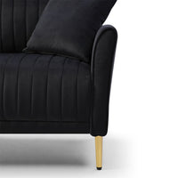 Modern Accent Chair, Soft Velvet Sofa Chair with Gold Metal Legs, Upholstered Single Sofa Chair with 1 Throw Pillow, Comfy Club Chair Arm Sofa Reading Chair for Bedroom Living Room Office, Black
