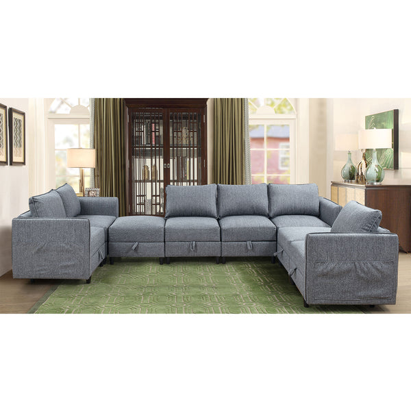 Convertible Sectional Sofa with Storage Seat, Modular Sectional Sofa, U/L Shaped Convertible Couch with Reversible Chaise Storage Seat with Ottomans, for Living Room, Gray