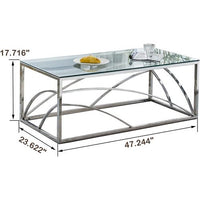 Stainless Steel Rectangular Accent Glass Coffee Table for Living Room- 46.8" Modern Sleek Center Table with Lounge Table with Clear Tempered Glass(Silver)
