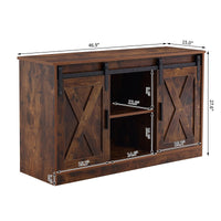 46.9 inch TV Stand, Wood TV Console Table, Farmhouse Entertainment Center with Two Sliding Barn Doors and Cable Management Hole for Living Room Bedroom, Rustic Brown