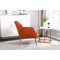 Modern Velvet Single Sofa Chair, Upholstered Accent Chair Armchair with Metal Legs, Comfy Barrel Chair Reading Chair Lounging Chair Side Chair for Bedroom, Living Room and Office, Easy Assemble,Orange