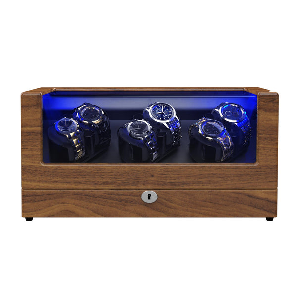 6 Automatic Watch Winder with Lock, Pine Bark Pattern/Pear Wood Pattern