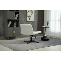 Armless Office Chair PU Leather Office Desk Chair No Wheels, Modern Swivel Vanity Chair Mid-Back Ergonomic Computer Chair with Wide Seat Height Adjustable and Cross Legged for Home Office Chair, Beige