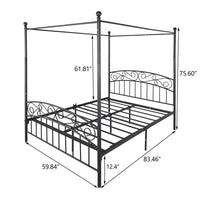 JINS&VICO Queen Size 4-Post Metal Canopy Bed Frame Vintage style Black 83.46" x 59.84" x 75.6"