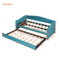Twin Size Daybed Frame with Trundle Bed, Velvet Upholstered Dual-use Sofa Bed Frame with Slats Support, Wooden Living Room Bedroom Bed Frame for Teens Adults, No Box Spring Needed, Blue