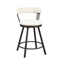 24-inch Counter Height Swivel Bar Chairs Set of 2, Faux Leather Upholstered Dining Chairs with Hollow-back Design and Metal Base, Metal Frame Side Chair for Dining Room Bar Kitchen, White