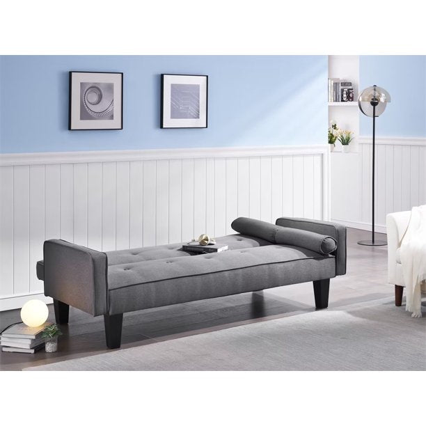 71.6inch Convertible Sleeper Sofa, Cotton Fabric Futon Sofa Bed with Adjustable Backrest, Modern Upholstered Reclining Couch for Living Room Bedroom, 600LBS Weight Capacity, Dark Gray