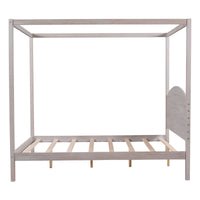 Full Size Platform Bed, Wood Canopy Platform Bed with Headboard,Support Legs, Solid Wood Bedframe, 4-Post Canopy Platform Bed Frame, No Need Spring Box, Can be Decorate, Gray