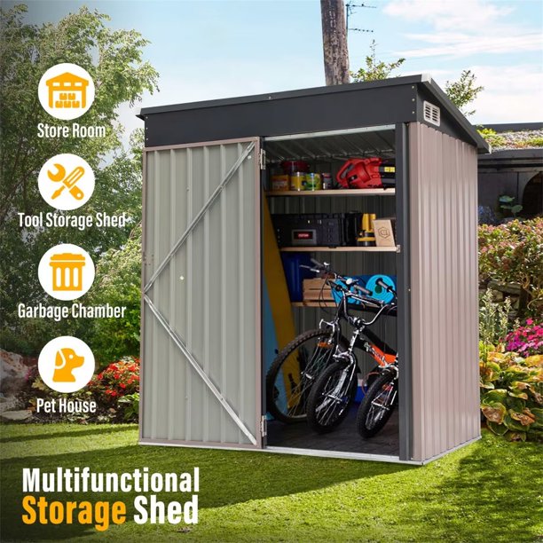 Aoxun Outdoor Metal Storage Shed 5'x3' with Door & Lock for Yard & Garden Aoxun Outdoor Metal Storage Shed 5'x3' with Door & Lock for Yard & Garden