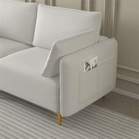 L-Shaped Sectional Sofa, Modern Upholstered Sofa Couch with Charging Socket and Padded Cushion Back, Convertible Modular Sofa with Metal Legs for Living Room Dorm, White