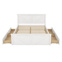 Queen Size Platform Bed Solid Wood Platform Bed with Four Storage Drawers and Support Legs, No Need Spring Box, White