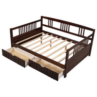 Full Size Daybed Wood Bed with Two Drawers, Solid Wood Captains Bed Sofa Bed Frame for Kids/Teens/Adults, No Box Spring Required, Espresso 78.6''L x 57''W x 34''H