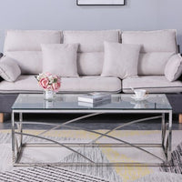 Stainless Steel Rectangular Accent Glass Coffee Table for Living Room- 46.8" Modern Sleek Center Table with Lounge Table with Clear Tempered Glass(Silver)