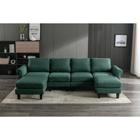 Sectional Sofa Set,Living Room Sofa Set Modular Sectional Sofa with Reversible Chaise,U-Shaped Sofa Sleeper with Ottoman,Multifunctional Sectional Couch for Living Room Apartment Home Office,Emerald