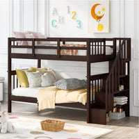 Twin Over Twin Bunk Bed Frame with Storage Shelves, Bunk Bed with Guardrail for Kids, No Spring Box Needed