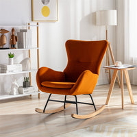 JINS&VICO Velvet Rocking Chair, Upholstered Rocking Chair with High Backrest and Armrest, Accent Armchair with Metal and Wood Base, Comfy Armchair for Living Room Bedroom Office, Orange