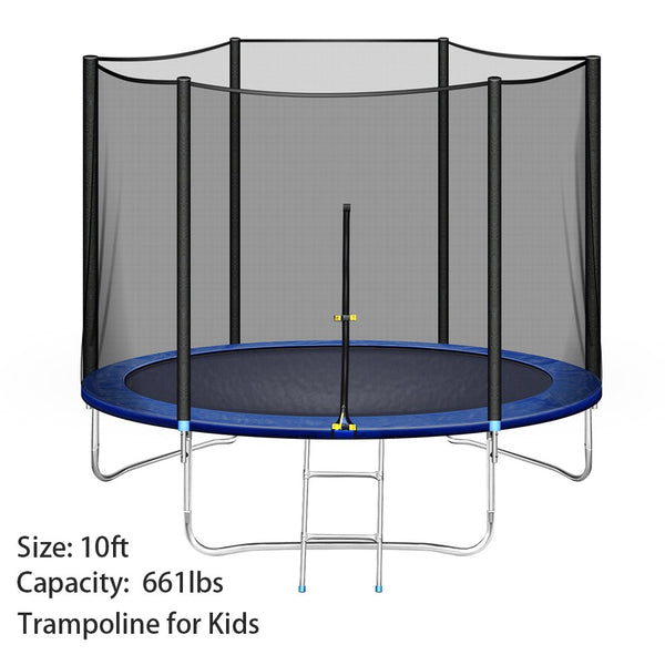 10 FT Trampoline with Safety Enclosure Net for Kids and Adults Fitness Trampoline, Waterproof Jump Mat, Ladder, Spring Cover Pad Exercise Fitness Outdoor Trampoline