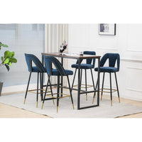 Contemporary Upholstered Barstool, Set of 2, Contemporary Velvet Bar Stools, 28" Connor Counter Stools with Nailheads and Gold Tipped Black Metal Legs, for Living Room, Dinning Room, Blue