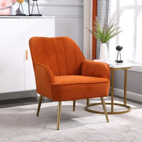 Modern Velvet Single Sofa Chair, Upholstered Accent Chair Armchair with Metal Legs, Comfy Barrel Chair Reading Chair Lounging Chair Side Chair for Bedroom, Living Room and Office, Easy Assemble,Orange