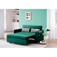 Modern Convertible Sleeper Sofa Couch with Pull Out Bed and Adjustable Backrest, Velvet Loveseat Sofa Bed with 2 Pillows and 2 Arm Pockets for Living Room Bedroom Apartment, Green