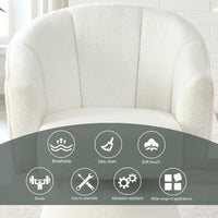 Modern Barrel Chair Petal Accent Chair, Upholstered Lounge Chair with Deep Channel Tufting and Base, Armchair Reading Chair for Living Room, Bedroom and Office, Easy Assembly, White Teddy