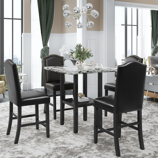 Kitchen Table And Chairs For 4, 5 Piece Kitchen Dining Set With Matching Chairs And Table Bottom Shelf For Dining Room, Gray 19.7x15x39.8inch