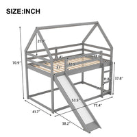 Twin Size Floor Bunk House Bed, House Shaped Bunk Beds with Slide,Roofs and Ladder, Wood Twin Size House Bunk Bed for Toddlers, Kids,Teens, Girls and Boys (Gray)