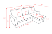 Triple Tree Sectional sofa with pulled out bed, 2 seats sofa and reversible chaise with storage, Stone fabric, NAVY BLUE, (85"x52"x34")
