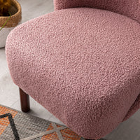 Modern Accent Chair, Soft Lambskin Sherpa Wingback Tufted Side Chair with Solid Wood Legs Ergonomics Sofa Chair for Living Room Bedroom Office, Blush
