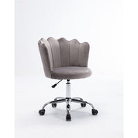 Desk Chair With Wheels,Modern Velvet Fabric Office Chair,360° Swivel Height Adjustable Upholstered Flower Accent Chair,Gray