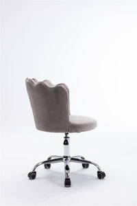 Desk Chair With Wheels,Modern Velvet Fabric Office Chair,360° Swivel Height Adjustable Upholstered Flower Accent Chair,Gray