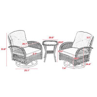 3 Pieces Patio Furniture Set,Swivel Rocking Chairs Patio Chairs Set of 2 and Side Table,3 Piece Wicker Patio Bistro Set with Padded Cushions,for Patio Deck Porch Balcony