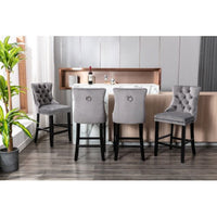 Modern Velvet Counter Bar Stools Set of 2, Contemporary Velvet Upholstered Barstools, Full Back Counter Height Chairs, Button Tufted Dining Chair, Leisure Style Bar Chairs,for Kitchen Lounge Pub