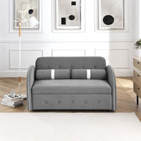 Pull Out Sleep Sofa Bed, Modern Loveseats Sofa Couch with 2 Side Pockets & 2 Lumbar Pillows, 55.5"W Velvet Upholstered 2-Seat Sofa Couch with Adjustable Backrest for Apartment Living Room, Grey