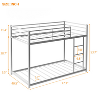 Twin Over Twin Low Bunk Bed for Kids, Metal Bed Frame with Ladder, Load-Bearing 400lb, Siver 77.1x40.5x53.7inch