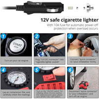 TRIPLETREE 12V DC Tire Inflator, Portable Air Compressor Pump with Analog Pressure Gauge and LED Light