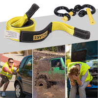Tow Strap Recovery Kit-3' x 10ft (30,000 lbs. Break Strength) +3/4" D Ring Shackles （62,831 LBS Break Strength）(2pcs.)-Heavy Duty Recovery Kit -Off Road Towing Accessory for Jeeps & Trucks