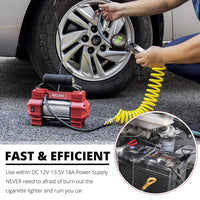 Portable Air Compressor-Tire Pressure Gauge,12V DC Compact Air Pump with LED Lights (9ft Extension Hose Included) ,120 PSI Heavy Duty Metal Tire Pump for Off-Road ,Pickup,Sedan,Truck,SUV and Bikes
