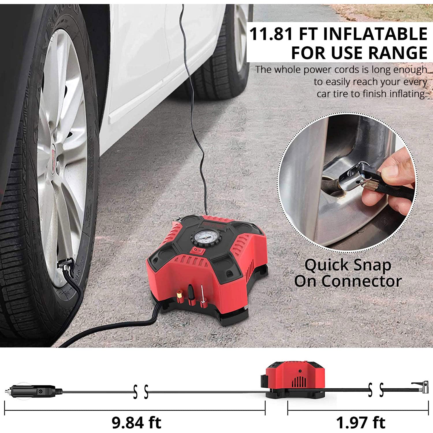 thumbnail image 2 of CARTMAN Portable Tire Inflator - 12V DC Air Compressor With Digital Pressure Gauge & Auto Shut-Off 2 of 11