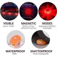 3 Pack LED Road Safety Flares lights, Emergency Lights for Roadside Security,Warning Flashing Beacon Disc with Magnet and Hook for Vehicles and Boats, Batteries Include