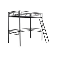 Metal Loft Bed, Twin Size Metal Loft Bed Frame with Ladder for Kids Teens Adults, Heavy Duty Loft Bed with Safety Guard Rail for Small Space Bedroom, Space-Saving Design, Noise Free, Black