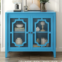 U-style Accent Storage Cabinet, Wooden Cabinet with Decorative Door & 2 Shelves, Modern Sideboard Free-standing Storage Cabinet Entry Cabinet Small Console Coffee Bar for Living Room, Dark Blue