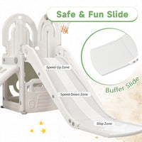 4 in 1 Toddler Slide and Swing Set, Kids Playground Climber Slide Playset with Basketball Hoop and Bus Steering Play Freestanding Combination, Indoor & Outdoor Toys for Kids Teens Boys Girls, Gray