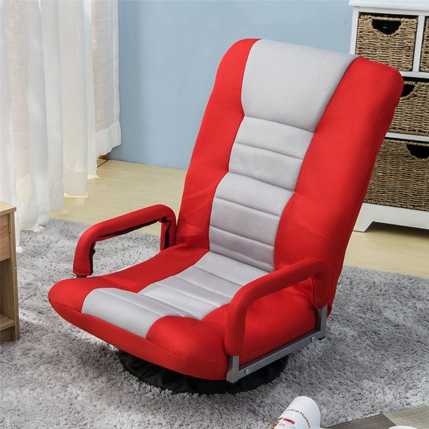 Floor Chair Armrest Handles Foldable Adjustable 7-Position Backrest 360-Degree Swivel,Video Rocker Gaming Chair, Red